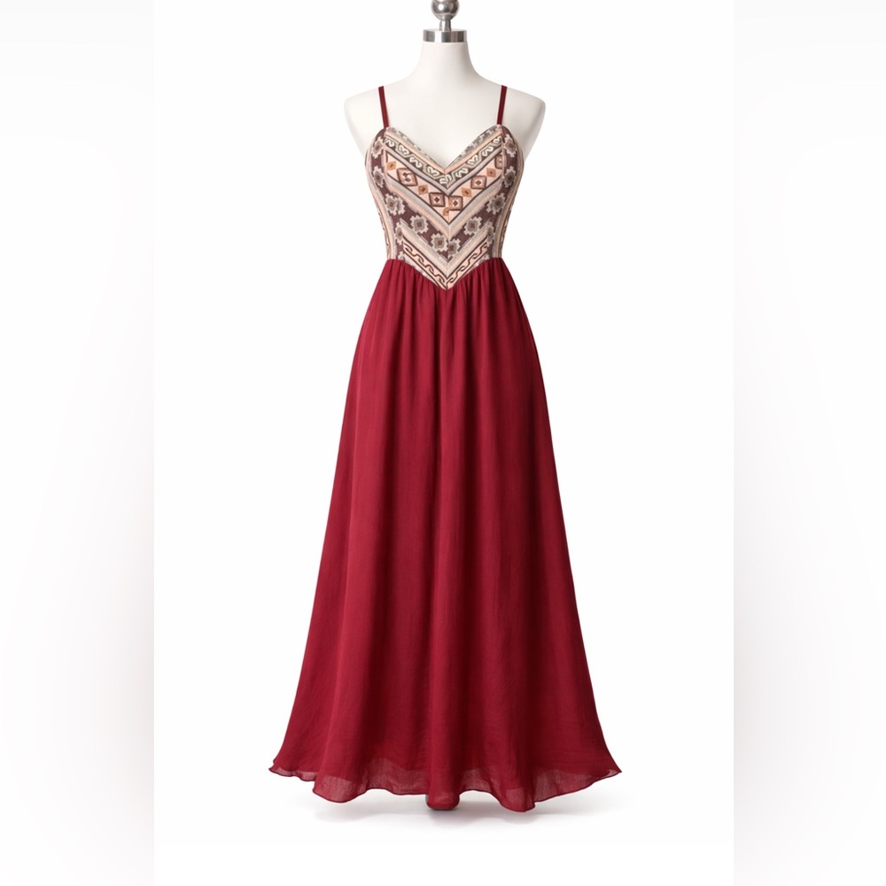 NWT Boho Embroidered Maxi Sundress – Spaghetti Strap - Picture 7 of 7